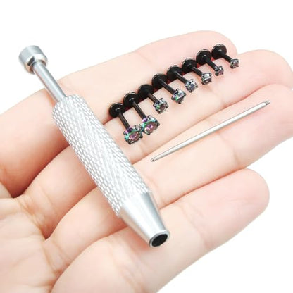 18/16g Flat Back Earrings Lip Rings Stud Jewelry Surgical Steel - color: Black, size: 16g