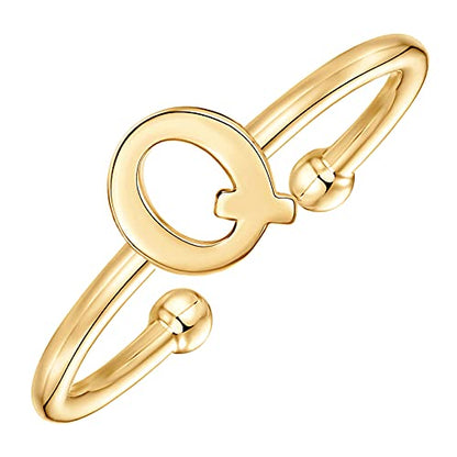 PAVOI 14K Gold Plated Initial Letter Ring for Women, Adjustable Band | Thin Initial Band - Dainty Fashion Jewelry Gifts - style: - Q