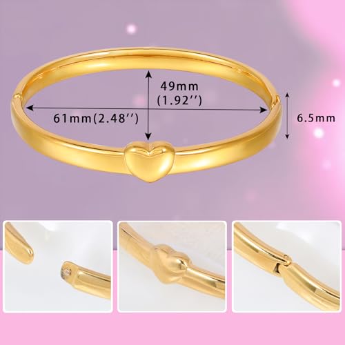 Heart Bangle Bracelet for Mom Silver/Gold Stainless Steel Bracelet for Women Oval Bangle Love Chunky Bracelets - color: heart-Customized