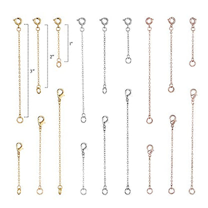 Softones 12-18Pcs Ankle Bracelets Extenders-Extension for Womens Jewelry(1 2 3 Inch),with Lobster Clasp and O-Clasp from Gold Silver Rose Gold - color: E:6-Gold 6-Silver 6-Rose gold