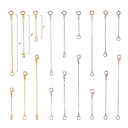 Softones 12-18Pcs Ankle Bracelets Extenders-Extension for Womens Jewelry(1 2 3 Inch),with Lobster Clasp and O-Clasp from Gold Silver Rose Gold - color: E:6-Gold 6-Silver 6-Rose gold