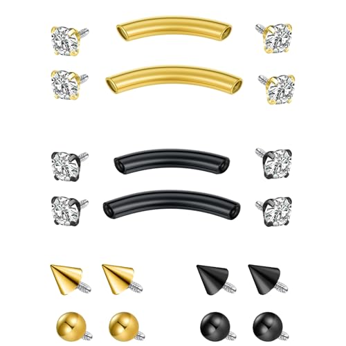 FECTAS Internal Threaded Eyebrow Rook Piercing Jewelry 16G Earrings 8/10mm Vertical Labret Lip Jewelry Curved Barbell Eyebrow Rings Tiny Small Belly Rings Ear Rook Helix Conch Daith Piercing Jewelry - color: gold&black
