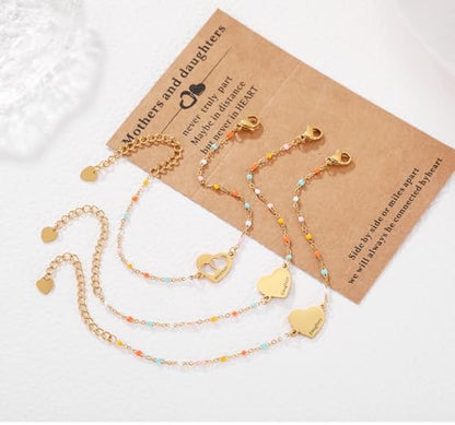 DS Mother Daughter Matching Bracelets,Adjustable Stainless Steel Gift Set | mother’s Day & Birthday Gift Box,Heart Charm,Mommy & Me Style,18K Gold Plated,Hypoallergenic,Daily Wear,Fits Women Teen Girls - color: Gold-2