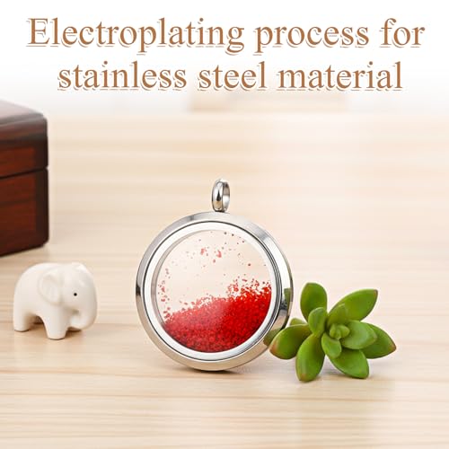 Locket Necklace, 4 Packs Stainless Steel 30mm/1.18" Diameter Glass Locket Pendant Charm, DIY Round Locket, Suitable for Women Friendship Memory Necklace