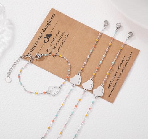 DS Mother Daughter Matching Bracelets,Adjustable Stainless Steel Gift Set | mother’s Day & Birthday Gift Box,Heart Charm,Mommy & Me Style,18K Gold Plated,Hypoallergenic,Daily Wear,Fits Women Teen Girls - color: Silver-3