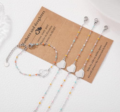 DS Mother Daughter Matching Bracelets,Adjustable Stainless Steel Gift Set | mother’s Day & Birthday Gift Box,Heart Charm,Mommy & Me Style,18K Gold Plated,Hypoallergenic,Daily Wear,Fits Women Teen Girls - color: Silver-3