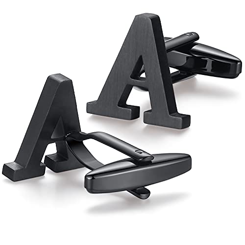 HONEY BEAR Initial Letter Cufflinks for Men Wedding Business | Personalized, Tarnish-Resistant, Steel-Plated Copper Base, Gift Box, for Groomsmen, Father, Husband, Anniversary - style: A Black