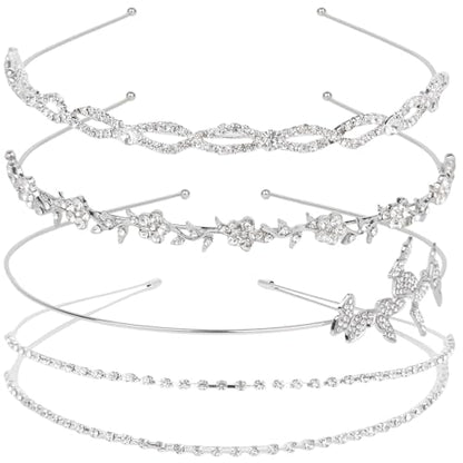 4 Pack Silver Rhinestone Headbands Wedding Beadband Bridal Headband For Women Gifts - color: silver