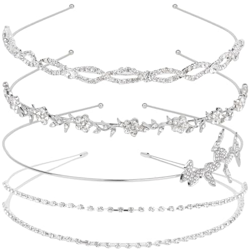 4 Pack Silver Rhinestone Headbands Wedding Beadband Bridal Headband For Women Gifts - color: silver