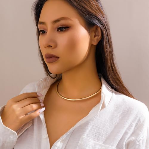 Chunky Gold Choker Necklaces for Woman Fashion Thick Statement Collar Necklace Adjustable Trendy Large Circle Hoop Jewelry Rock Prom Accessories - color: Gold