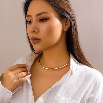 Chunky Gold Choker Necklaces for Woman Fashion Thick Statement Collar Necklace Adjustable Trendy Large Circle Hoop Jewelry Rock Prom Accessories - color: Gold