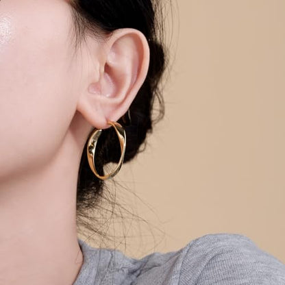 14K Gold Twisted Hoop Earrings for Women Thick Wave Gold Hoops Lightweight Hypoallergenic Elegant Jewelry 25/30MM - color: 30MM