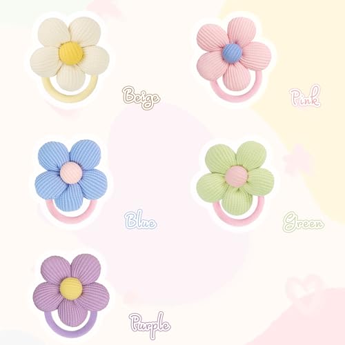 CÉLLOT 10PCS Flower Hair Ties,4cm Diameter Seamless Nylon Bands for Girls | Normal Ponytail Holders | for Women & Children(Pink,Purple,Beige,Green,Blue) - color: 10pcs-A