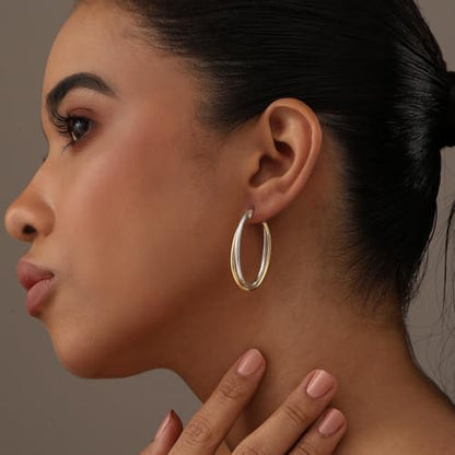 LeCalla 925 Sterling Silver Chunky Hoop Earrings | 14K Two-Tone Three-Tone Hoop Earrings | Intertwining Oval Shape Polished Twisted Hoop Earrings for Women - color: "Large" Two-Tone 40mm