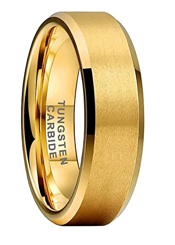 CROWNAL 3mm 5mm 7mm 9mm Tungsten Rings for Men Women Black/Silver/Gunmetal/Gold Beveled Polished Edges Matte Finish Comfort Fit 4-17 - color: Gold 7mm