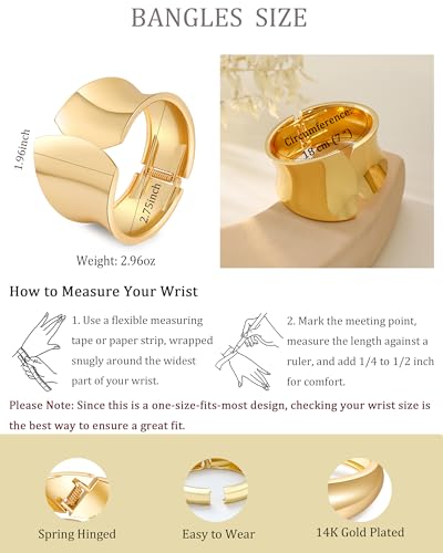 Bangle Bracelets for Women | 14K Gold Plated Trendy Wide Bracelets | Hinged Arm Cuff Bangles Chunky Bracelet for Women - color: Style H-Gold Plated Bangles