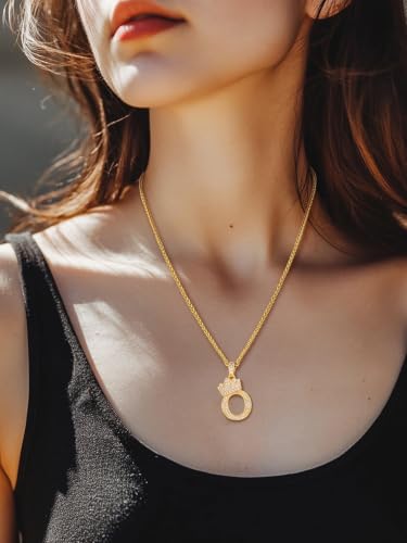 U7 Crown Initial Necklace Men Women, Bling Diamond A-Z 0-9 Letter Pendant with Wheat Chain, Silver/Black/Gold Plated CZ Alphabet Number Hip Hop Jersery for Father Husband - color: a. Gold, size: 15. O