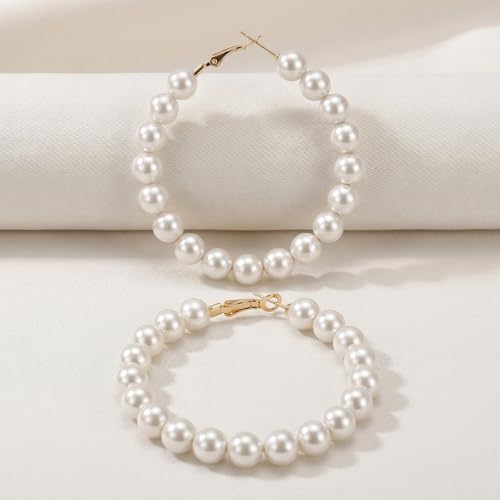 Large Hoop Pearl Earrings, Bridesmaid Pearl Circle Earrings | premium alloy+faux pearl, french hooks for a secure closure, geometric unique shapes, lightweight comfortable