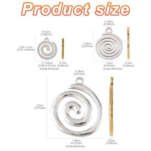 8-64Pcs Silver Goldern Color Heart Pendants Charms 10 Styles Heart Stainless Steel Metal Charms for Jewelry Making Crafting Necklaces Bracelets Earrings Keychains Birthday Gift - color: SpiralA-12 pcs