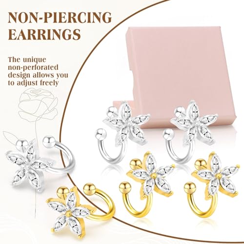 Ear Cuffs Non Piercing for Women Flower Earring Cuff Gold Non Pierced Lightweight Hypoallergenic Cartilage Earrings Dainty Jewelry Gift - color: Gold+Sliver+2Pair
