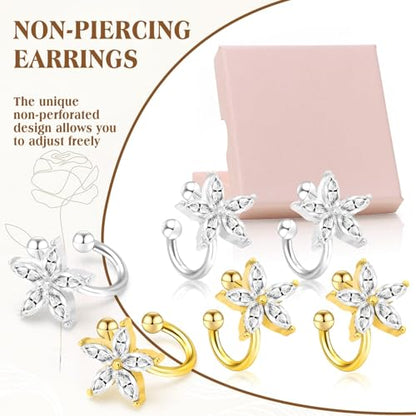 Ear Cuffs Non Piercing for Women Flower Earring Cuff Gold Non Pierced Lightweight Hypoallergenic Cartilage Earrings Dainty Jewelry Gift - color: Gold+Sliver+2Pair
