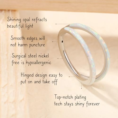 AROWRO Conch Piercing Jewelry Nose Rings Hoops Septum Cartilage Helix Rook | Surgical Steel Gold Silver Cartilage Earrings for Women Tragus Helix Piercing Jewelry 16G 18G 20G With Cubic Zirconia Opal - color: Silver-D3 Opal, size: 16G(1.2mm)-8mm