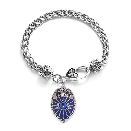 Silver Customized Charm Bracelet with Cubic Zirconia Jewelry - style: Blue Police Badge
