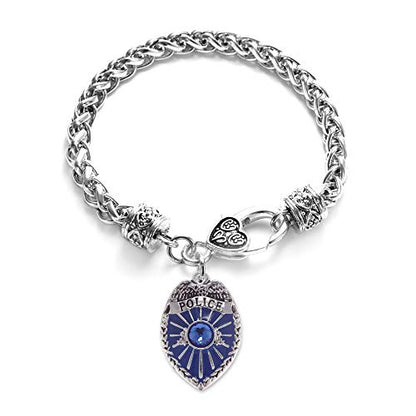 Silver Customized Charm Bracelet with Cubic Zirconia Jewelry - style: Blue Police Badge