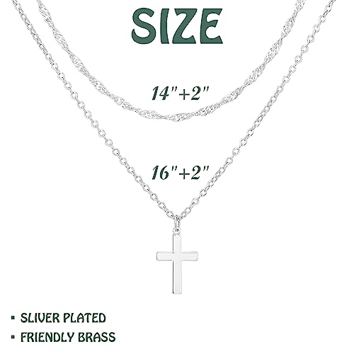 Zalcon Cross Necklace for Women, Gold Plated/Sterling Silver Plated Layered Choker Pendant Necklaces for Women Stack Jewelry for Women Trendy - style: Silver