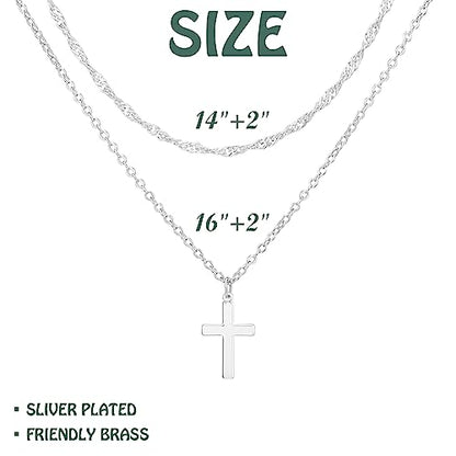 Zalcon Cross Necklace for Women, Gold Plated/Sterling Silver Plated Layered Choker Pendant Necklaces for Women Stack Jewelry for Women Trendy - style: Silver