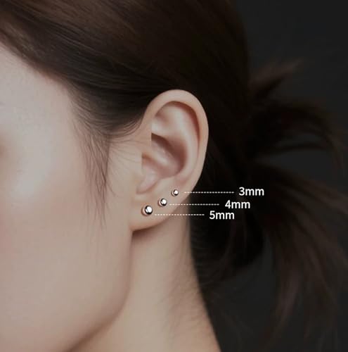 5 Pairs Small Ball Stud Earrings for Women and Men, Hypoallergenic Stainless Steel Round Ball Earrings Set for Sensitive Ears, Multiple Piercings Cartilage (3-7mm)