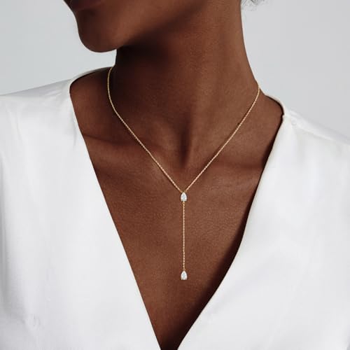 Luxval Diamond Pendant Gold Necklace for Women，Dainty 18k Gold Plated Choker Necklaces Simple Gold Jewelry Gifts for Women - color: Gold-Y teardrop
