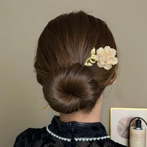 2 Pcs Peony Hair sticks for buns,Hair pins for women,Buns and Updos with No Hair Damage,Metal French Pin Great Hold,Suitable for fine & thick hairUS375 (Purple + White) - color: Purple + White