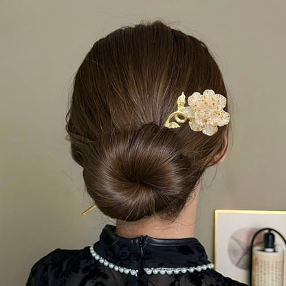 2 Pcs Peony Hair sticks for buns,Hair pins for women,Buns and Updos with No Hair Damage,Metal French Pin Great Hold,Suitable for fine & thick hairUS375 (Purple + White) - color: Purple + White