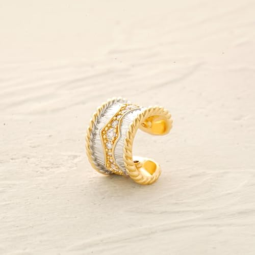 Women Ear Cuff Earrings Gold Non Pierced Cartilage Clip on Open Wrap Twist Hoop 14K Gold Plated Simple Hypoallergenic Everyday Jewelry - style: Two-tone