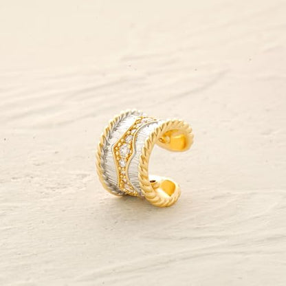 Women Ear Cuff Earrings Gold Non Pierced Cartilage Clip on Open Wrap Twist Hoop 14K Gold Plated Simple Hypoallergenic Everyday Jewelry - style: Two-tone
