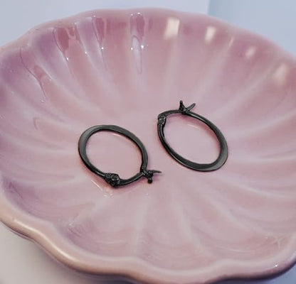 Hoops & Loops 925 Sterling Silver 23mm Oval Flat Click-top High Polished Lightweight Hoop Earrings for Women, Silver, Yellow Gold & Rose Gold - color: Black