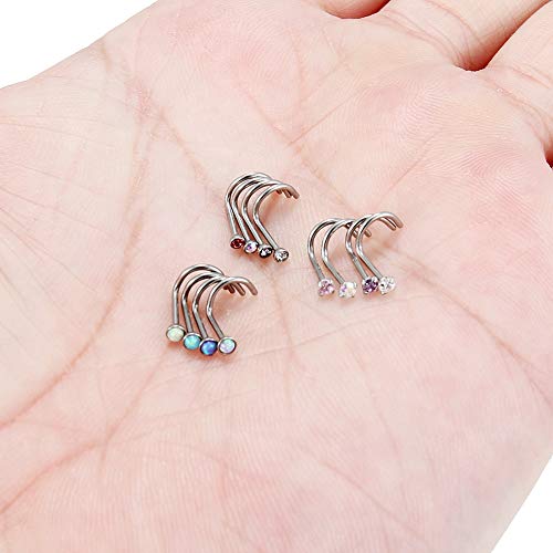 18G 20G 22G Nose Rings Studs 316L Surgical Steel Straight Screw L Shaped Nose Studs for Women Men CZ Opal Size 1.5mm 2mm 2.5mm 3mm - color: 20G-Screw-Opal/CZ 2mm