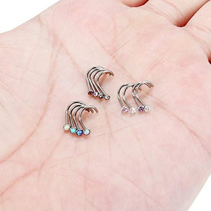 18G 20G 22G Nose Rings Studs 316L Surgical Steel Straight Screw L Shaped Nose Studs for Women Men CZ Opal Size 1.5mm 2mm 2.5mm 3mm - color: 20G-Screw-Opal/CZ 2mm