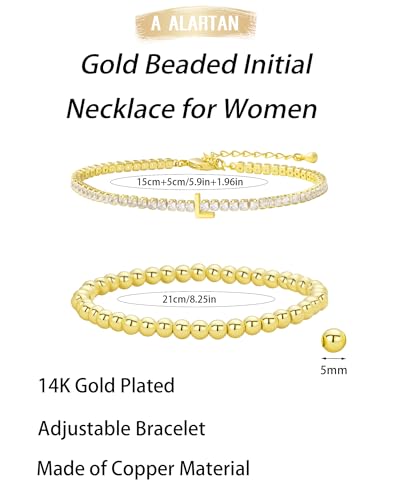 14K Gold Plated Bracelets for Women Dainty Tennis Initial Bracelet Trendy Beaded Stackable Charm Bracelets Layered Waterproof Bracelet Dainty Bracelet for Women Jewelry Gifts - style: L