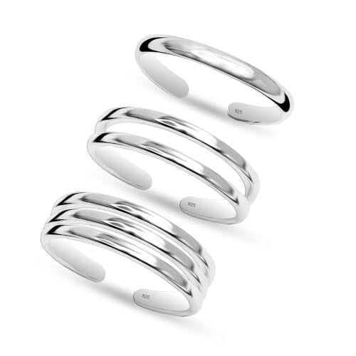 LeCalla 925 Sterling Silver Open Toe Rings Set for Women Adjustable Minimalist Toe Rings Summer Beach Foot Jewelry - color: 01. Trio (3 PCS)