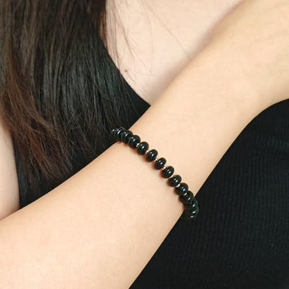 Natural Healing Gemstone Bracelet Handmade Yoga Stretch Elastic Bracelet Stress Relief Crystal Jewelry for Men and Women - color: Black Onyx (Positive Energy), size: 5x8