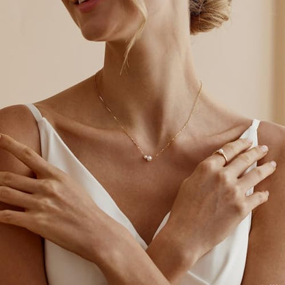 Pearl Necklaces for Women Trendy,Dainty Pearl Pendant Necklace | 14k Gold Plated Elegant Pearl Necklace,Simple Pearl Pendant,Dainty Gold Jewelry,Waterproof Summer Bridal Wedding Accessories - color: GOLD-15