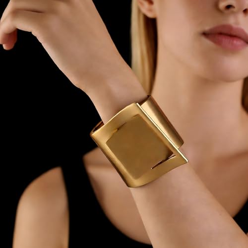 Exquisite and Stylish Gold Bracelet, Fashion Jewelry, Women's Gold Accessories – Ideal Gift for Mom, Wife or Girlfriend - style: Brushed Gold Geometric Wide Cuff Bracelet