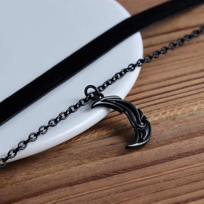 Gothic Layered Necklace, Black Velvet Choker with Dark Pendant | Soft Velvet Choker, Black Pendant, Layered Chain, Dark Academia Aesthetic, Alt Fashin Jewelry, Goth Gift for Women - style: Black Crescent Moon