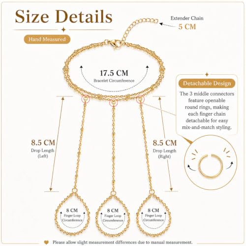 14K Gold Plated Stainless Steel Hand Chain Bracelet for Women Trendy Dainty Ring Bracelet Hand Chain Hypoallergenic Body Jewelry for Everyday Wear Cute Trendy Gifts