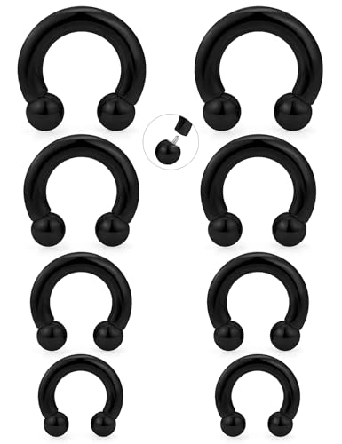 20G-00G Septum Rings Ear Gauges Earrings Stretching Kit 316L Surgical Steel Horseshoe Septum Pa Piercing Jewelry for Women 10mm 12mm 14mm 16mm - color: Black, size: Gauge: 8G, Inner Dia: 10mm 12mm 14mm 16mm