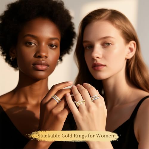 18K Gold-Plated Interlocked Ring for Women, Non Tarnish CZ Band | Interlocked inseparable one-piece ring for women. Triple & quadruple linked styles, non-tarnish CZ jewelry for daily wear - color: Silver