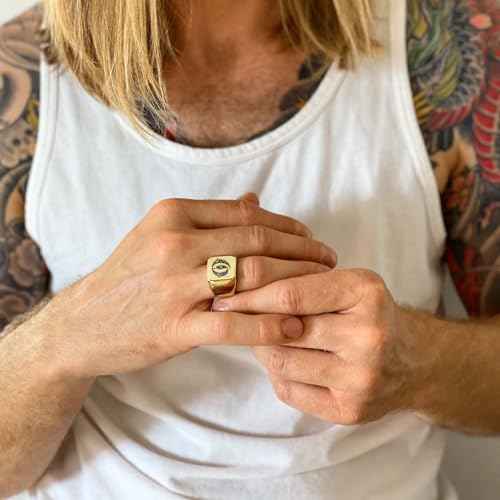 Custom Signet Ring for Men Personalized Initial Ring Custom Mens Rings Engraved Ring Customized Memorial Graduation Gifts for Father Husband Boyfriend Friends - color: Square Gold