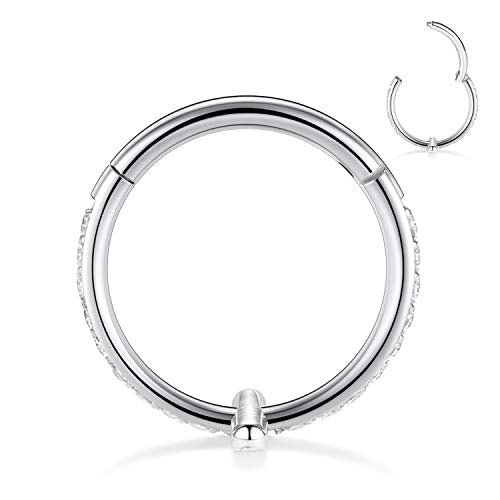 16G Cartilage Earring Hoop 316L Surgical Steel Daith Helix Conch Earrings Tragus Rook Earrings CZ Opal Septum Jewelry Seamless Clicker Nose Rings Hinged Segment Ring Hoop Earring for Women Men - color: 1PC,Silver,Cross CZ